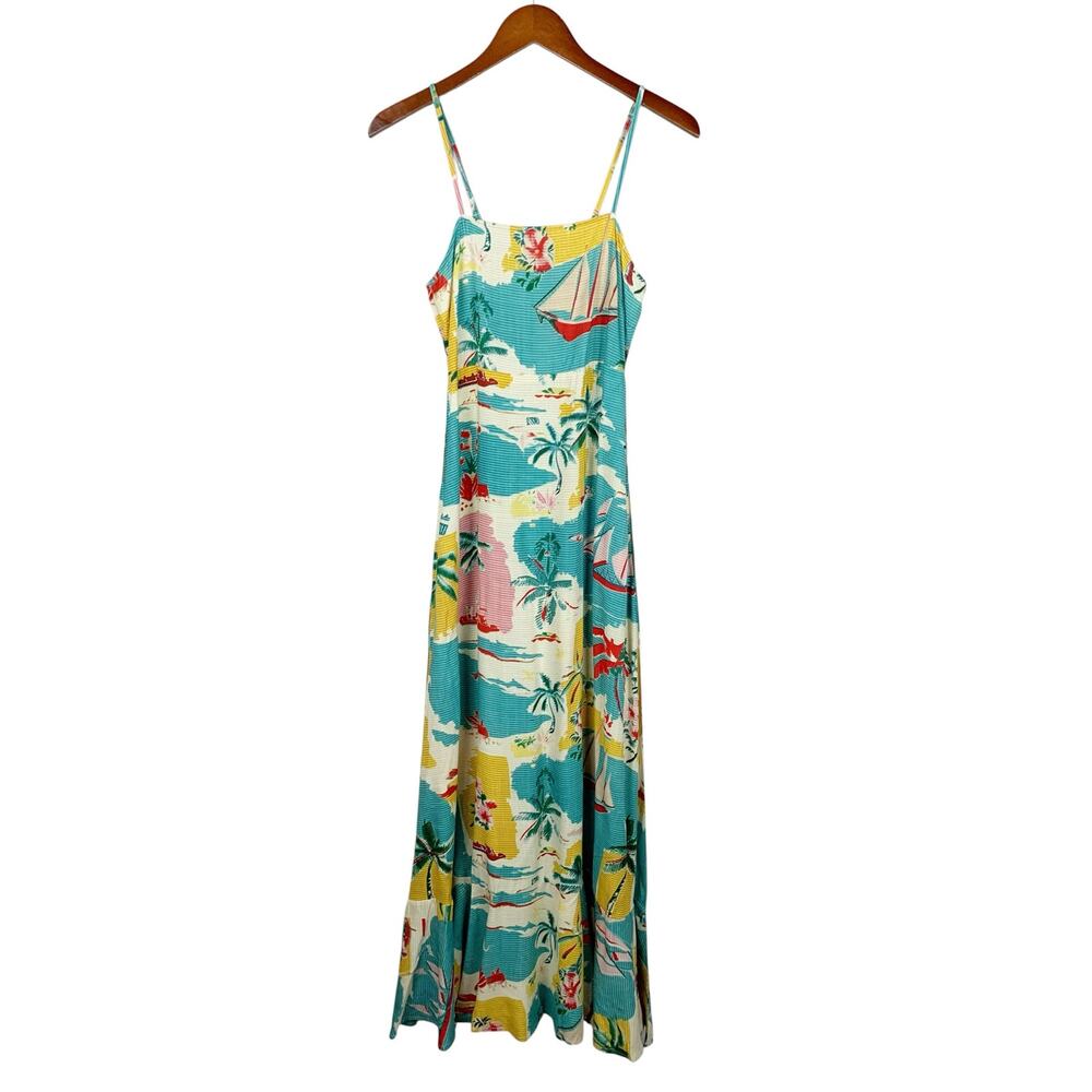 True Destinations Maxi Dress Tropical Boats Pockets Resort Wear Women's M